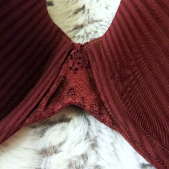 Women's Vanity Fair Flattering Lift Padded Burgundy Striped Lace Bra 38 C New - Picture 2 of 11